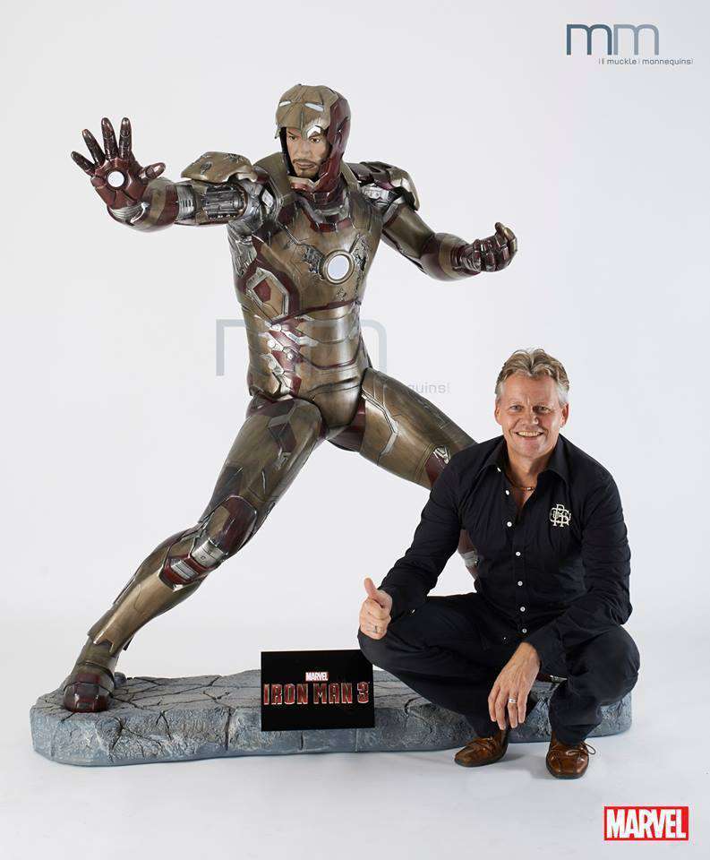 Iron Man 3 (Battle Version) with RDJ Head Life Size Statue - LM Treasures 