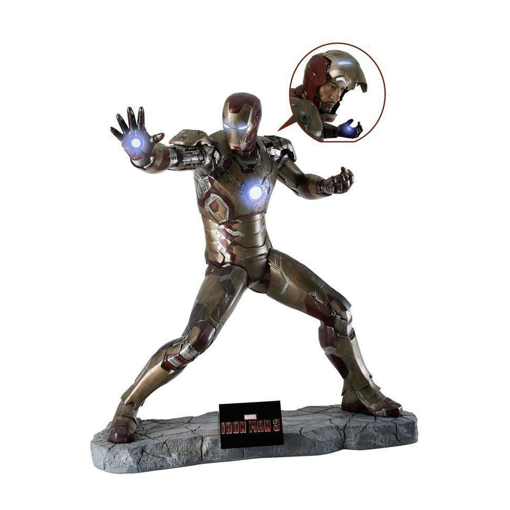 Iron Man 3 (Battle Version) with RDJ Head Life Size Statue - LM Treasures 